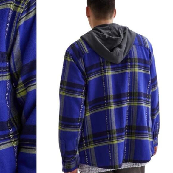 Without Walls Ikat Purple Plaid Flannel Hooded Overshirt NWTs size Large - Picture 2 of 13